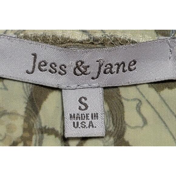 Jess & Jane Green Rhinestone Bodice Floral Print Top Small Lightweight Flowy - Picture 3 of 6